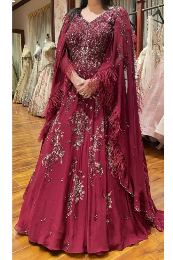 Dolly J mulberry embellished gown with cape - Image 4