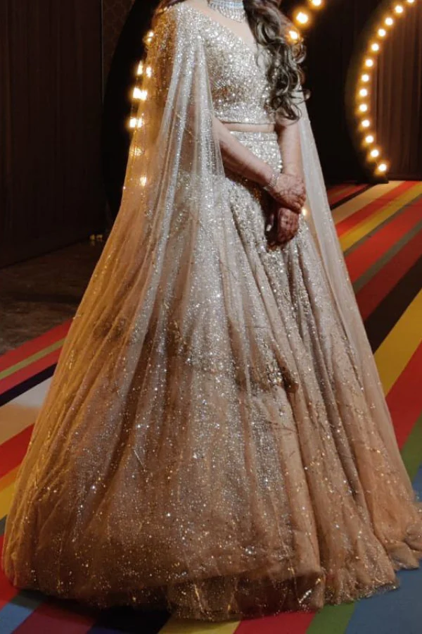 dolly J Shimmer Tulle Gold Lehenga Set - Image 2