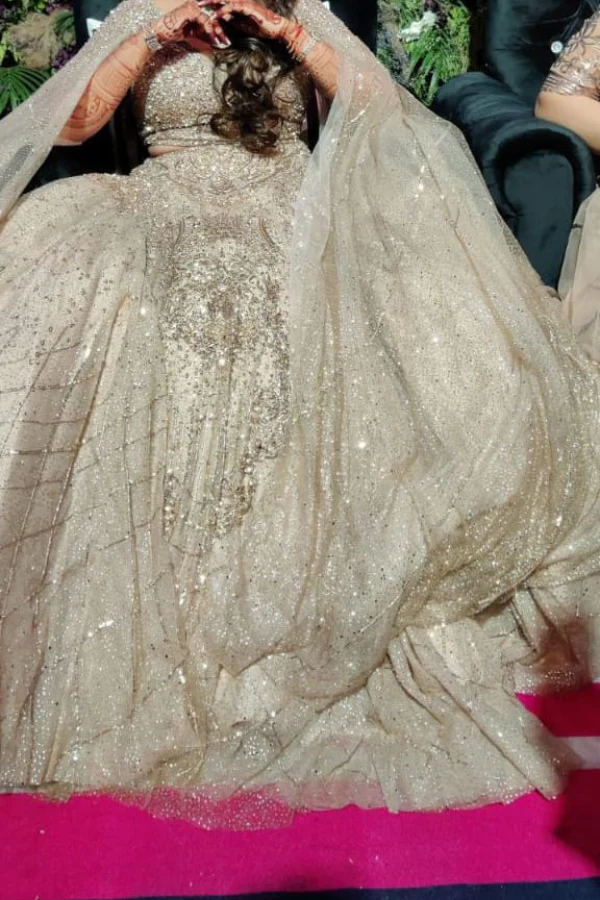 dolly J Shimmer Tulle Gold Lehenga Set - Image 3