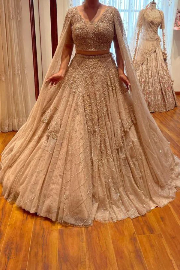 dolly J Shimmer Tulle Gold Lehenga Set - Image 4