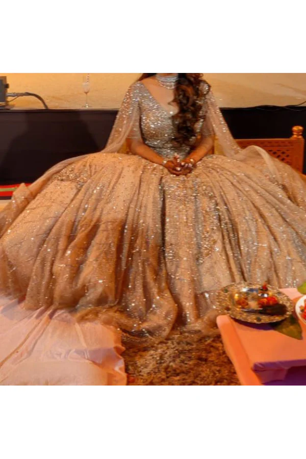 dolly J Shimmer Tulle Gold Lehenga Set - Image 5