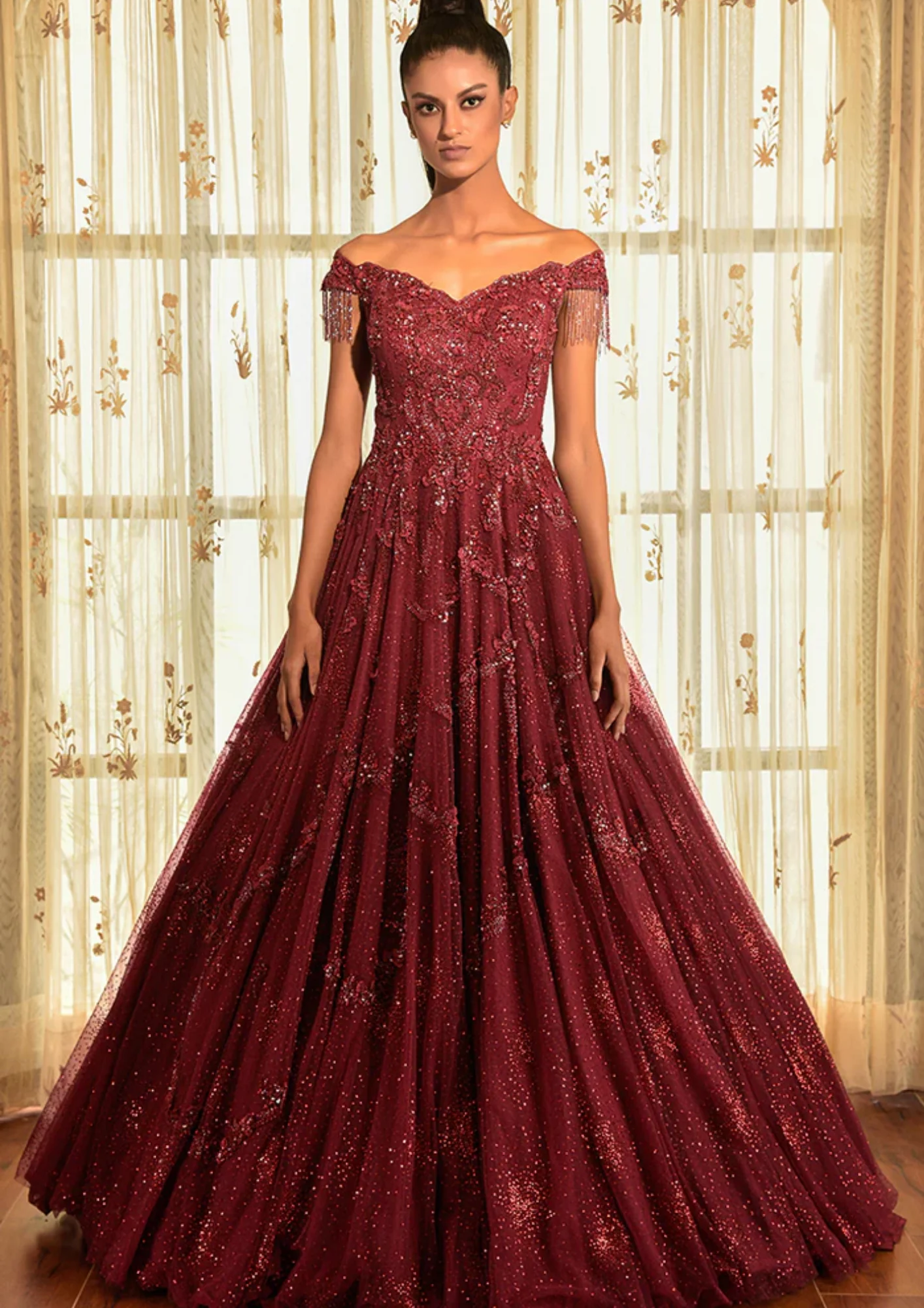 Dolly J Shimmer Tulle Gown