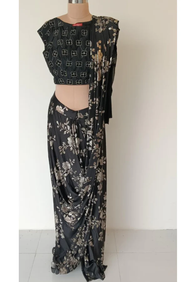 Draped floral Dhoti Saree - Image 2