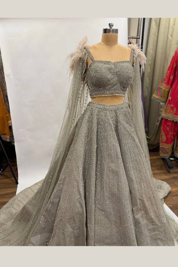 EJAAZ COUTURE GREY LEHENGA SET - Image 2