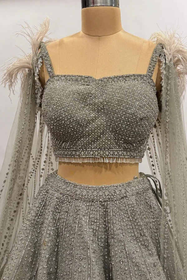 EJAAZ COUTURE GREY LEHENGA SET - Image 3
