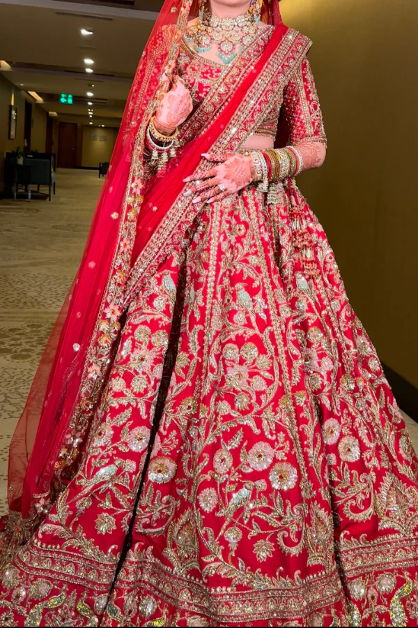 Ejaaz Couture Red Bridal Embroidered Lehenga Set