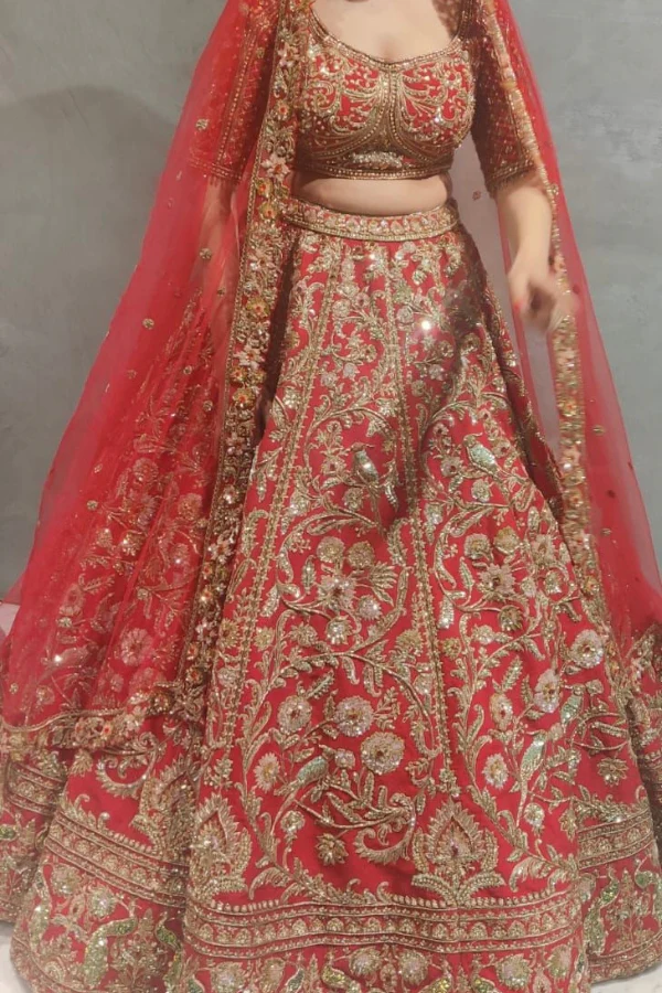Ejaaz Couture Red Bridal Embroidered Lehenga Set - Image 3