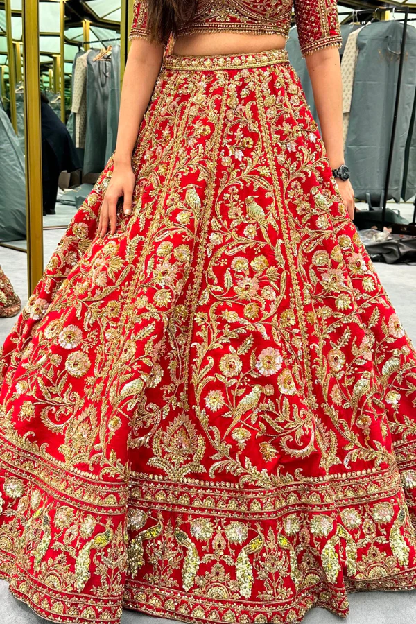 Ejaaz Couture Red Bridal Embroidered Lehenga Set - Image 4