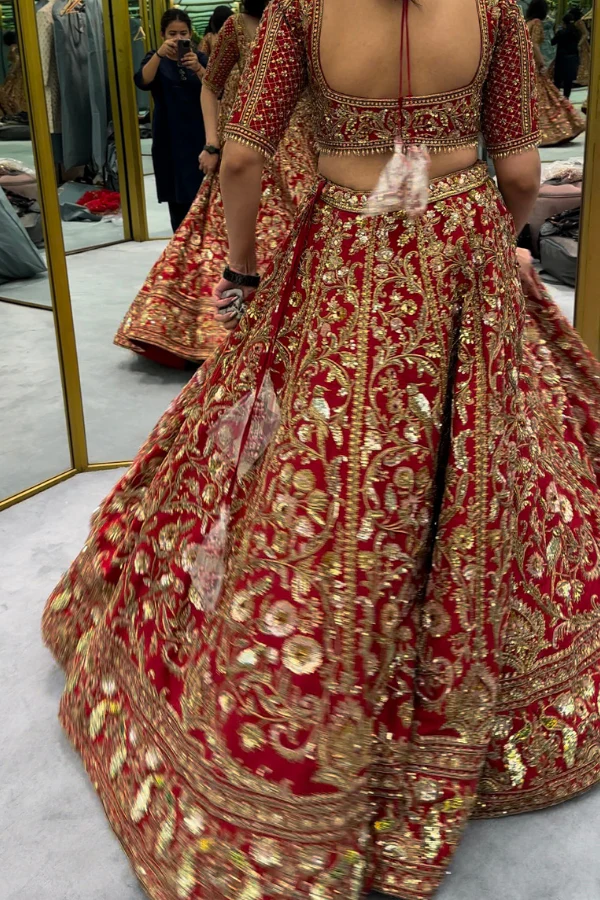 Ejaaz Couture Red Bridal Embroidered Lehenga Set - Image 5