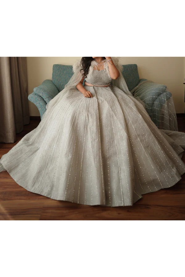 Ejaaz embellished lehenga with feathered cape - Image 2