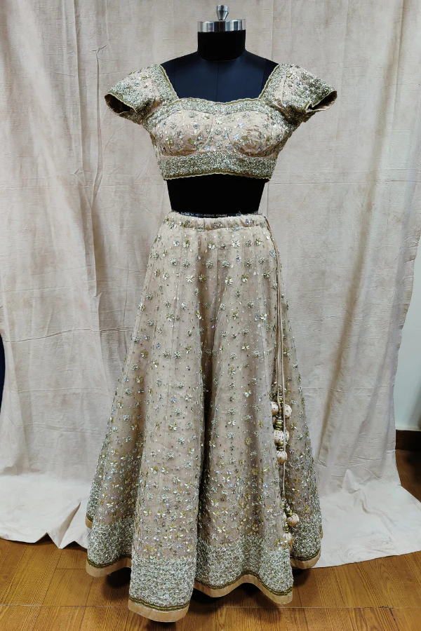Embellished Beige Lehenga - Image 3