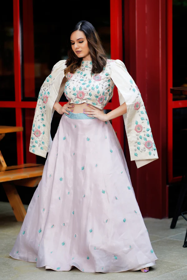 Embellished lehenga set with split sleeves
