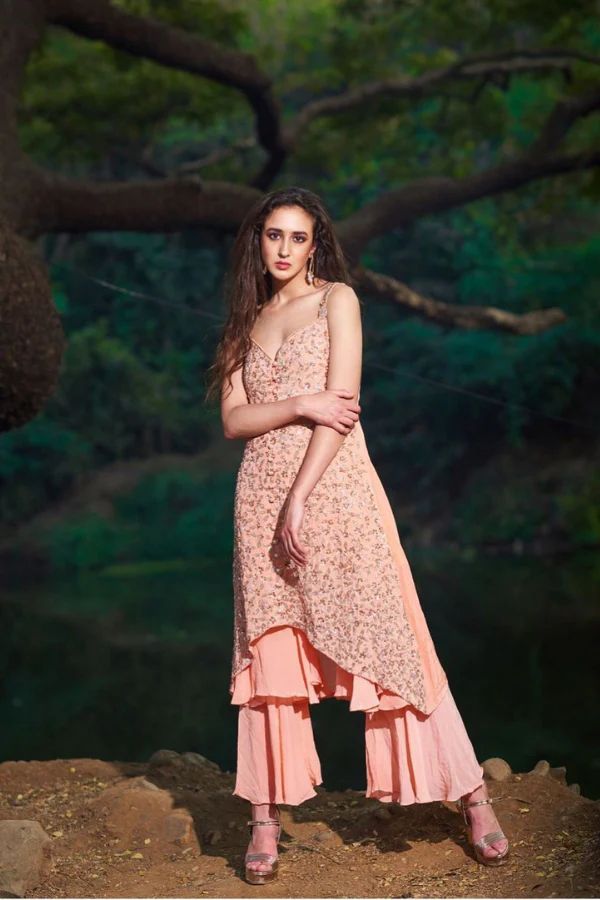 Embellished Peach Kurta Set