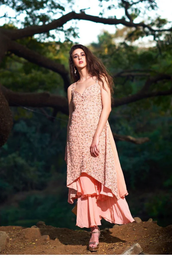 Embellished Peach Kurta Set - Image 2