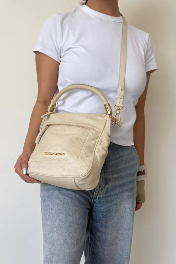 Emporio Armani Cream Leather Shoulder Bag - Image 3