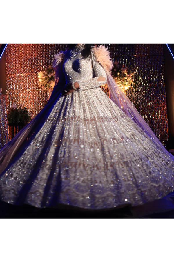 Falguni Shane Peacock beige embellished Anarkali set - Image 3