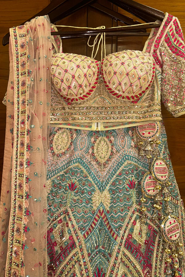 Falguni Shane peacock pink & blue lehenga set - Image 2