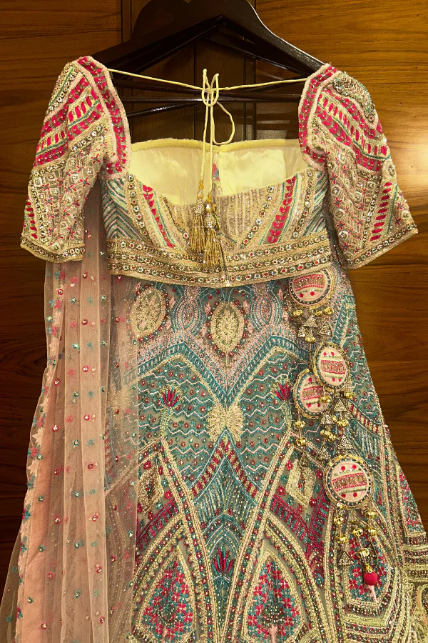 Falguni Shane peacock pink & blue lehenga set - Image 3