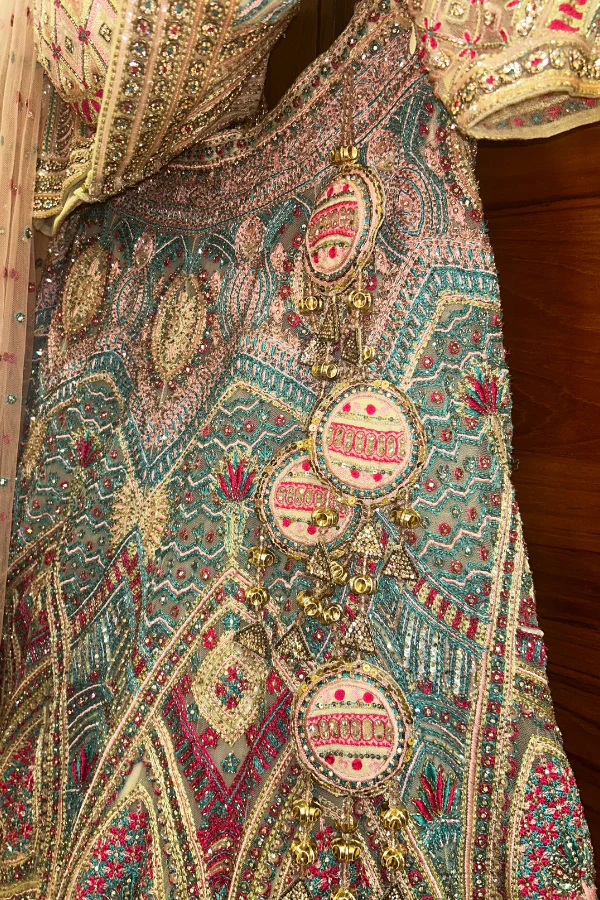 Falguni Shane peacock pink & blue lehenga set - Image 7