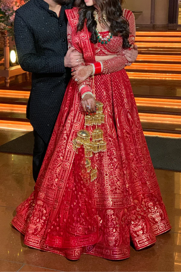 Falguni Shane Peacock Red and gold lehenga set - Image 3