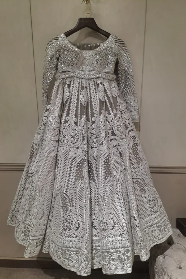 Falguni Shane Peacock White & grey lehenga set - Image 2