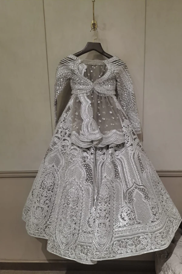 Falguni Shane Peacock White & grey lehenga set - Image 3
