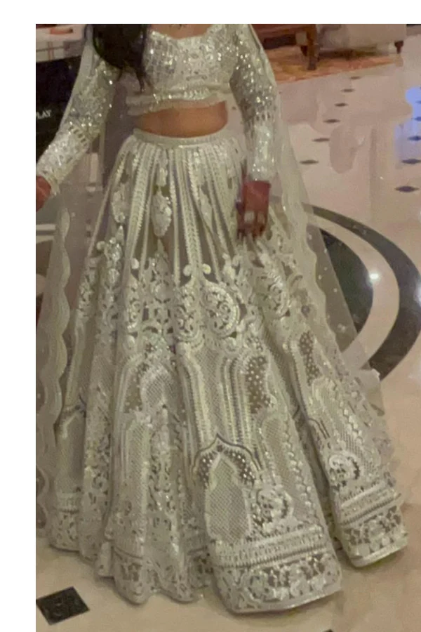 Falguni Shane Peacock White & grey lehenga set - Image 4