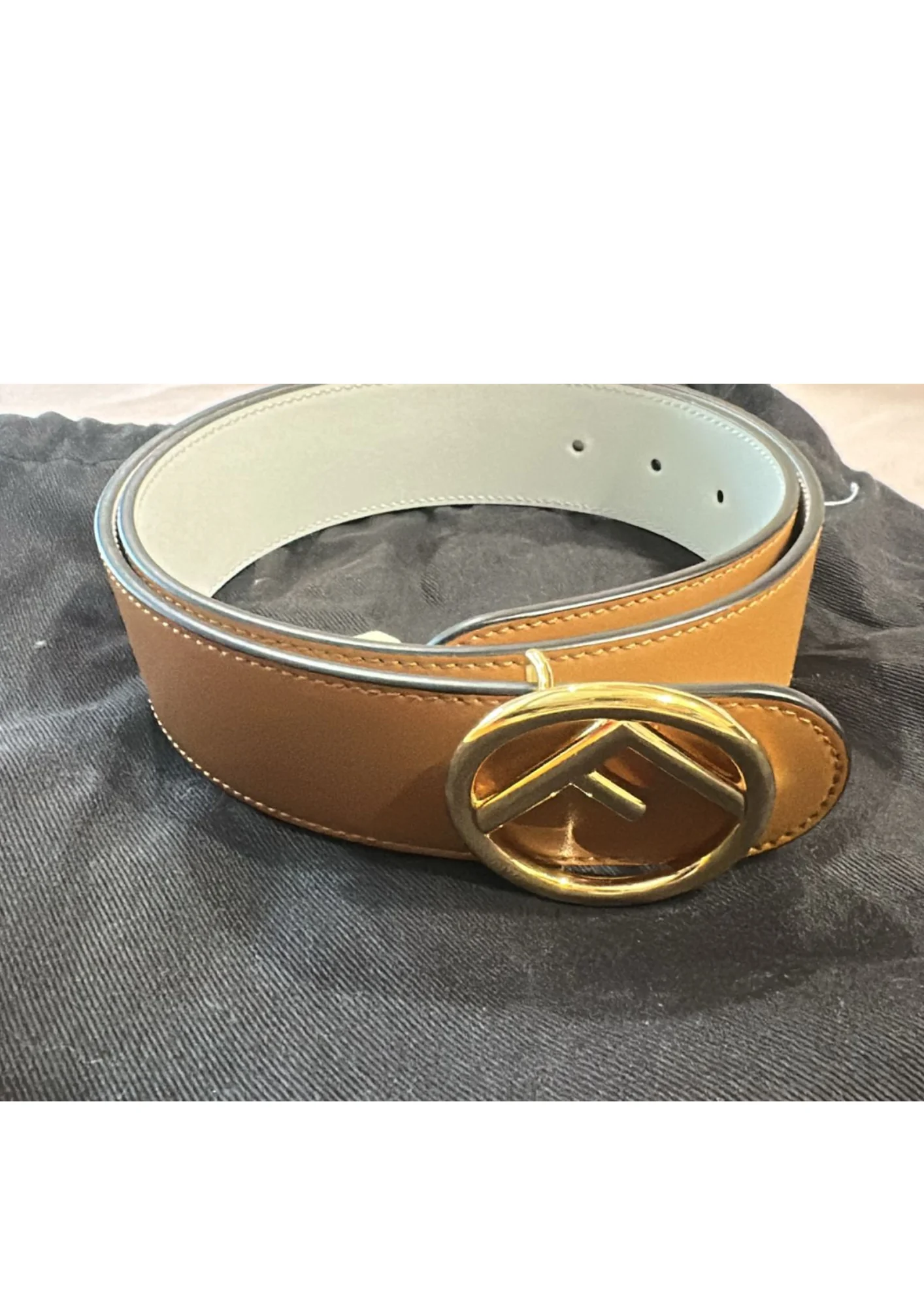 Fendi Caramel/White Leather F Reversible Belt - Image 3