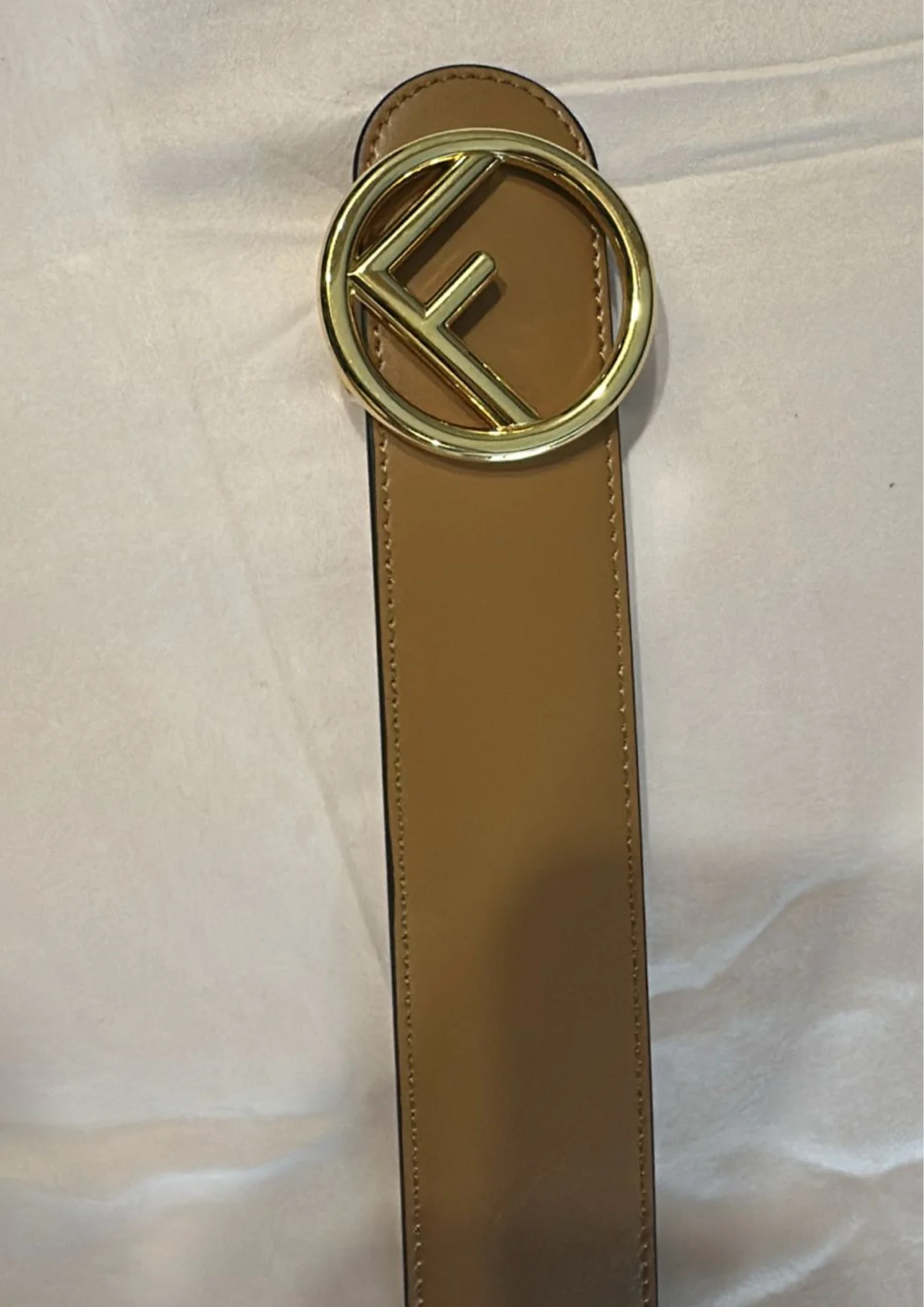 Fendi Caramel/White Leather F Reversible Belt - Image 5