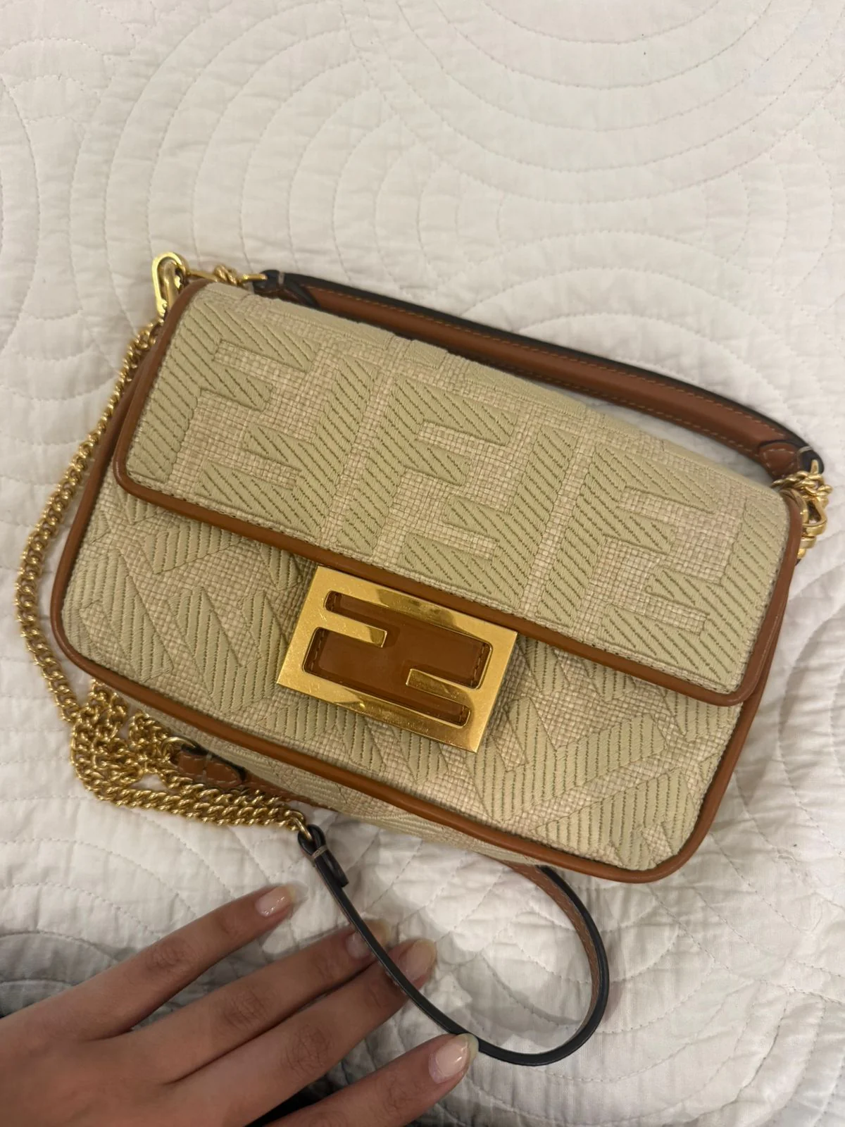 Fendi Raffia Vitello King Lucido FF Embroidered Baguette - Image 14