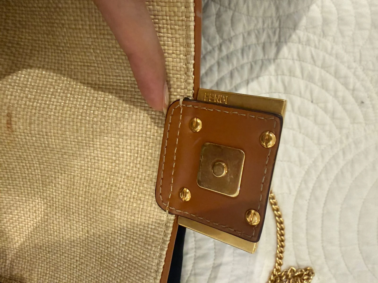Fendi Raffia Vitello King Lucido FF Embroidered Baguette - Image 15