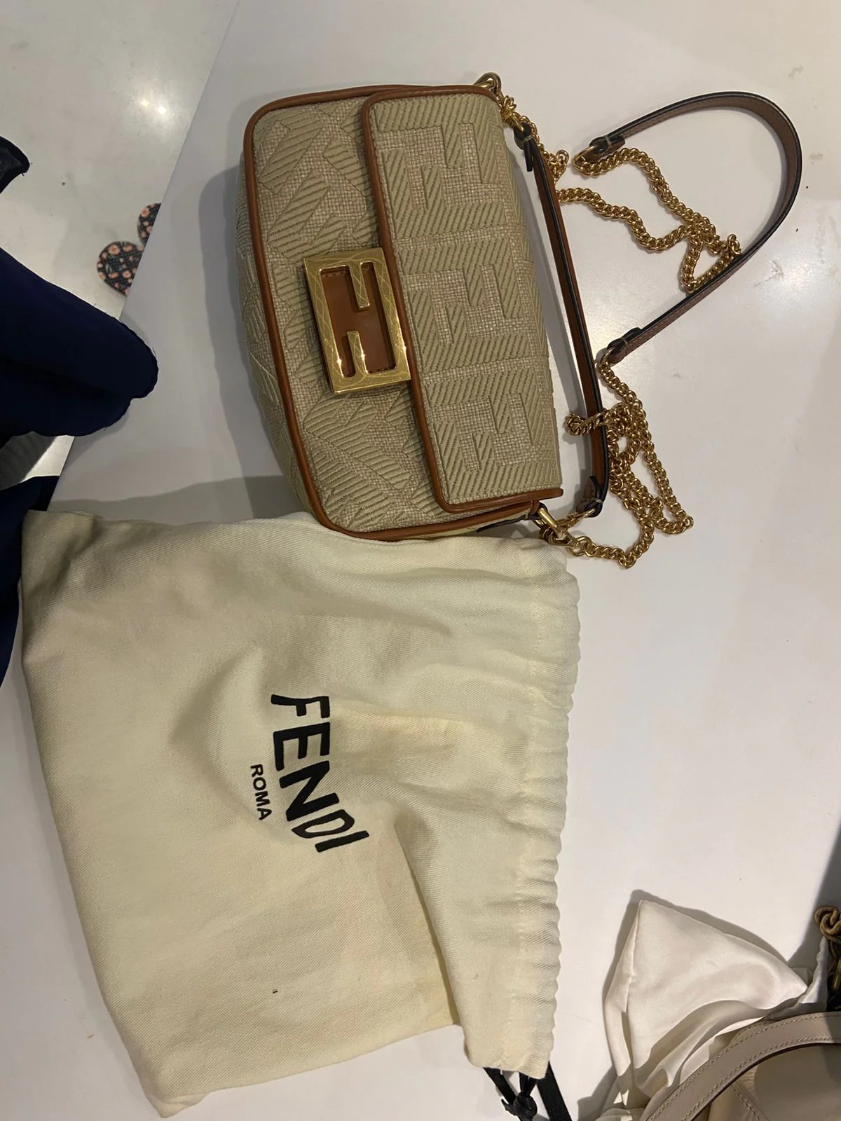 Fendi Raffia Vitello King Lucido FF Embroidered Baguette - Image 18
