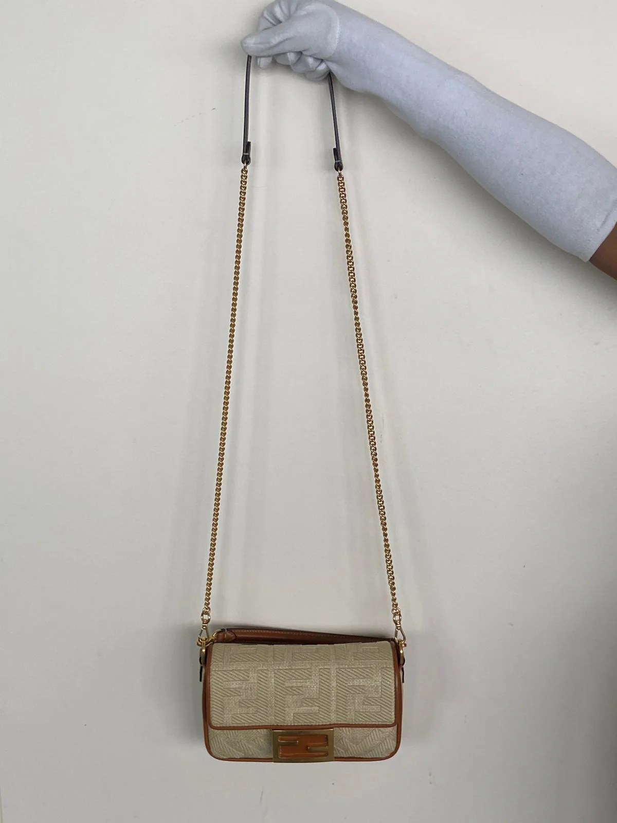 Fendi Raffia Vitello King Lucido FF Embroidered Baguette - Image 5
