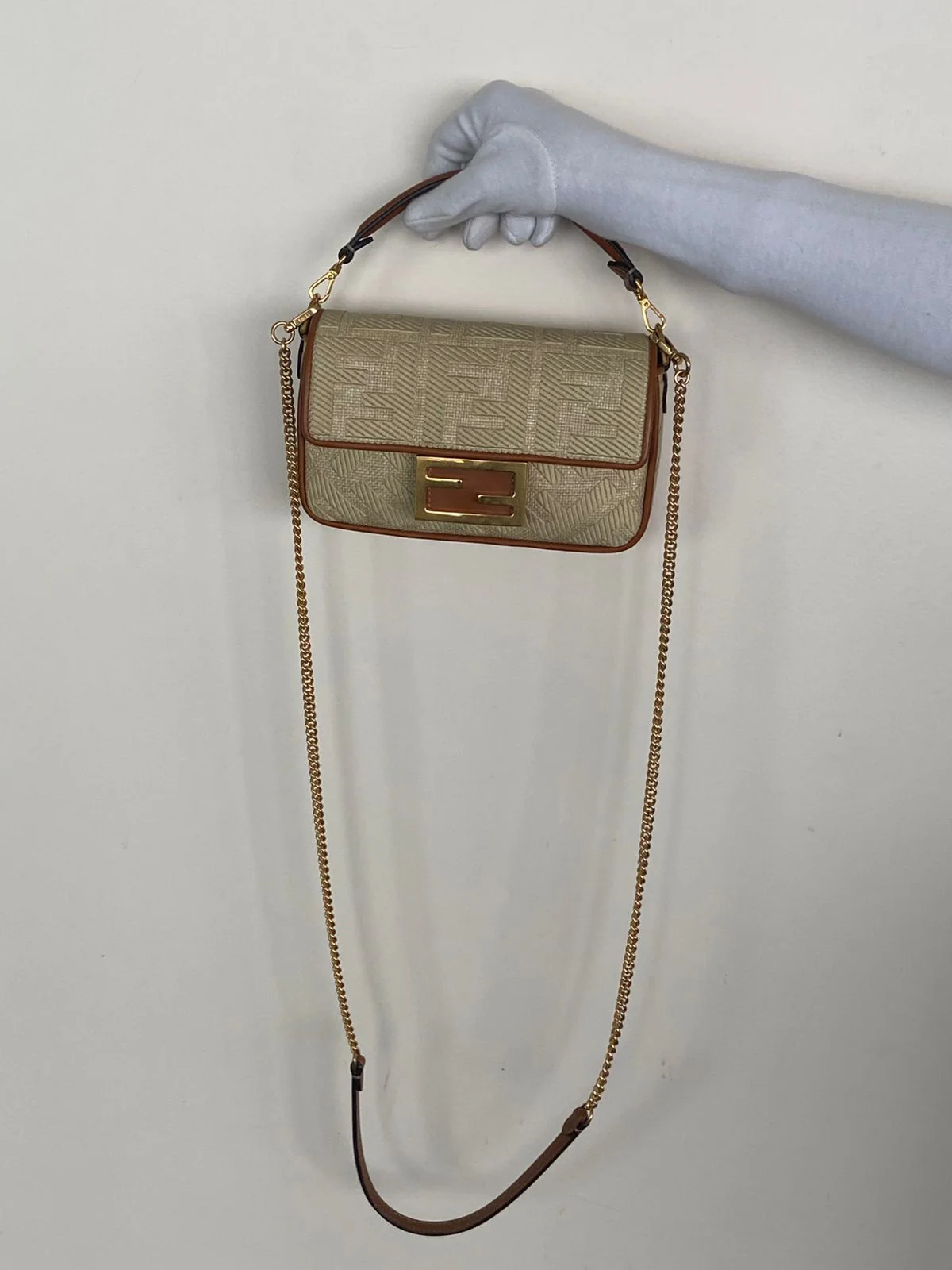 Fendi Raffia Vitello King Lucido FF Embroidered Baguette - Image 6