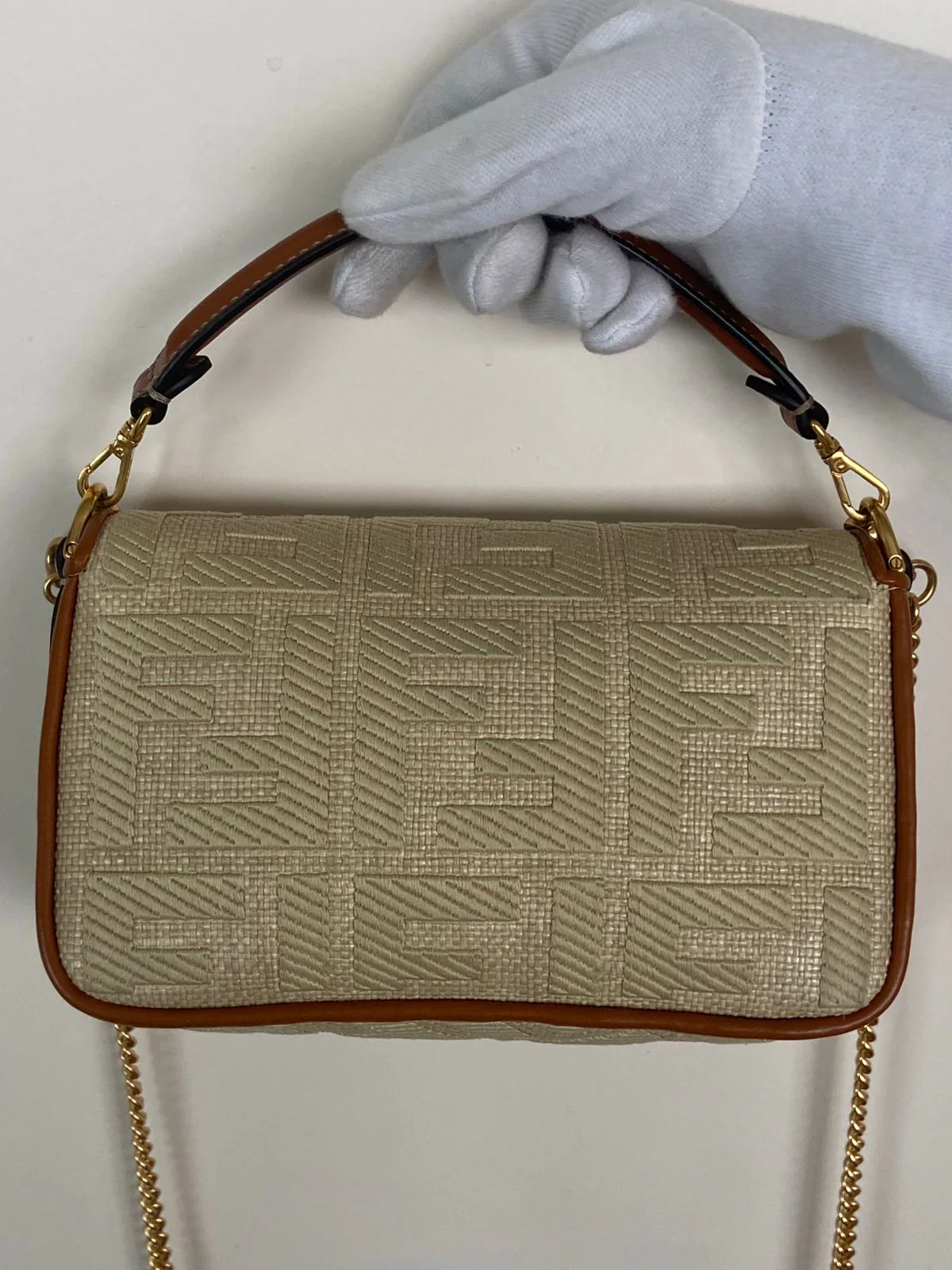 Fendi Raffia Vitello King Lucido FF Embroidered Baguette - Image 8