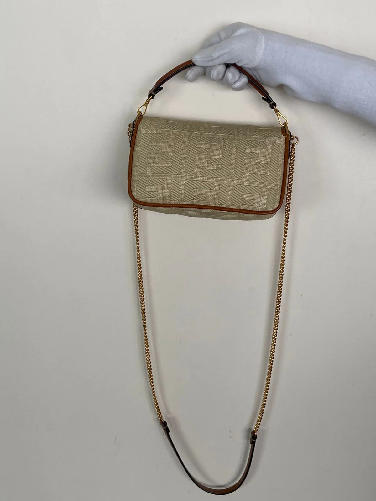 Fendi Raffia Vitello King Lucido FF Embroidered Baguette - Image 9