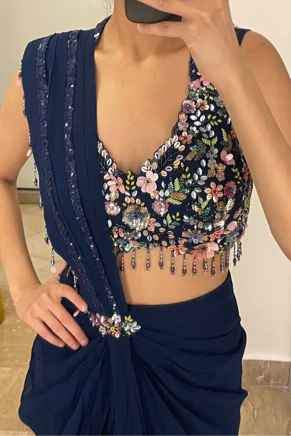Floral embellished drape saree - Image 2