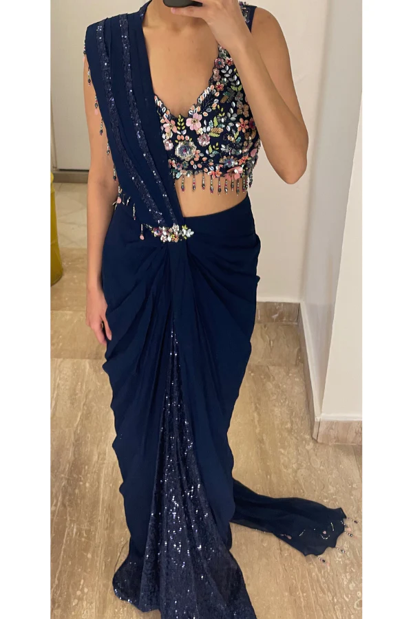 Floral embellished drape saree - Image 3