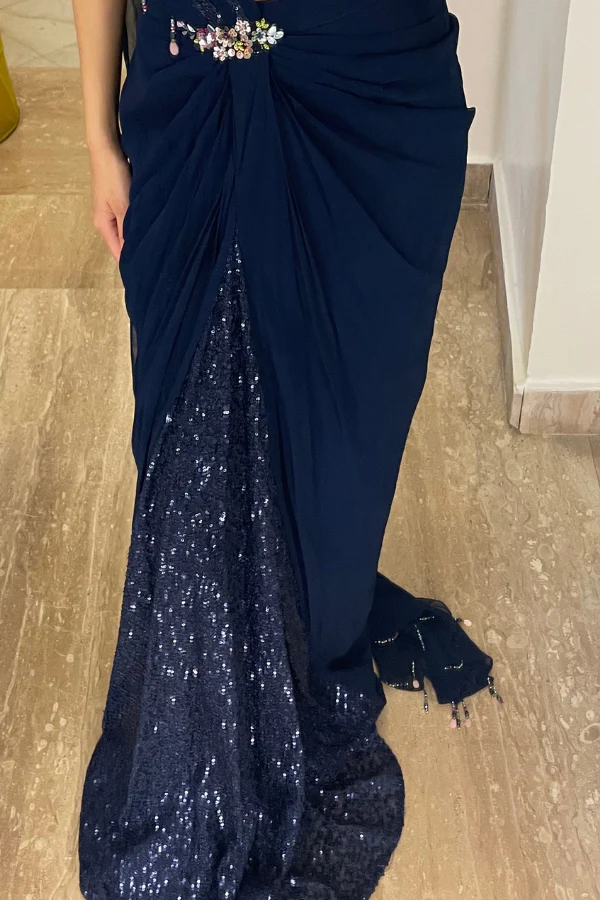 Floral embellished drape saree - Image 5