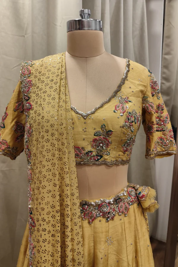 Floral Mustard Lehenga set - Image 5