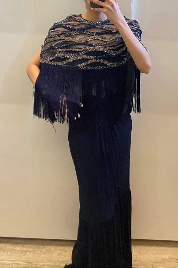 fringe cape and skirt set
