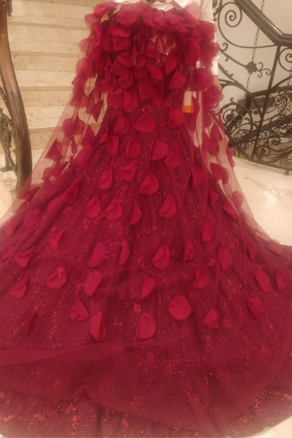 Frontier Raas Maroon lehenga with 3D cape - Image 2