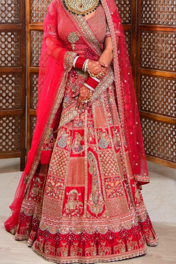 Frontier Raas Red Bridal lehenga