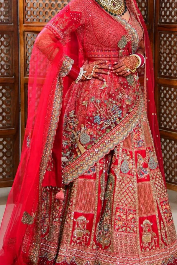 Frontier Raas Red Bridal lehenga - Image 2