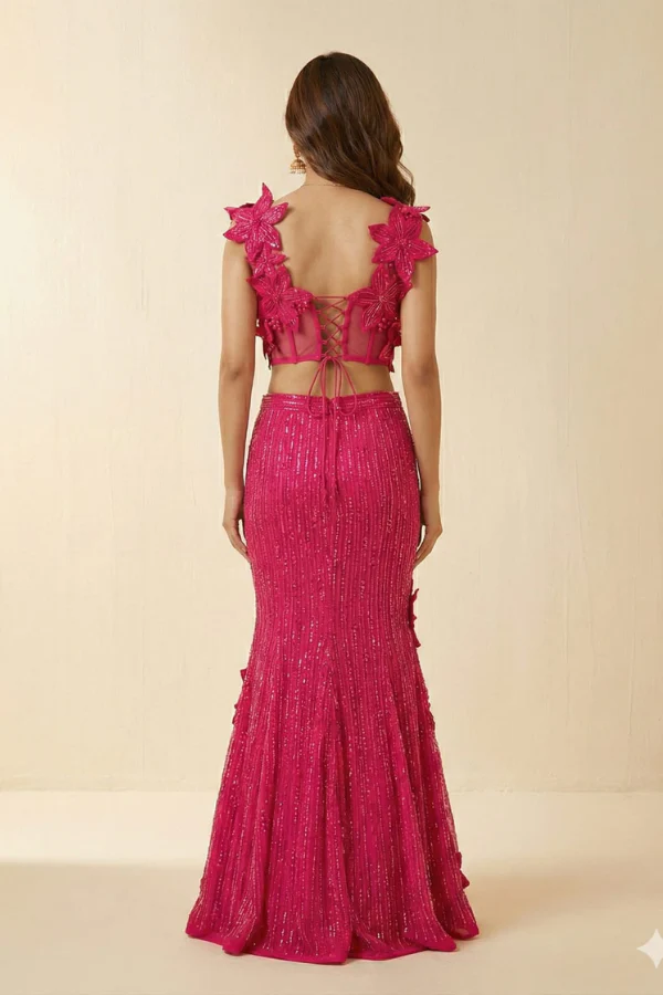 Fuchsia Bloom Fishcut lehenga set - Image 3