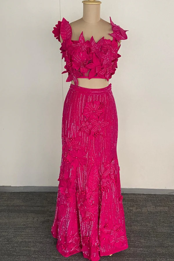 Fuchsia Bloom Fishcut lehenga set - Image 5