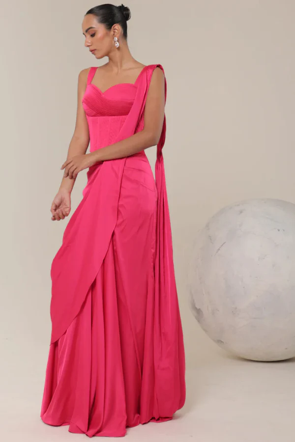 Fuchsia Corset Drape Saree - Image 3