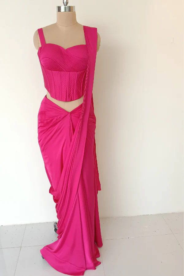 Fuchsia Corset Drape Saree - Image 5