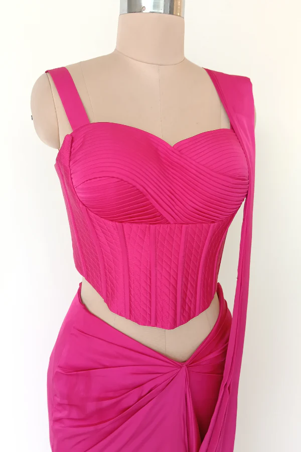 Fuchsia Corset Drape Saree - Image 6