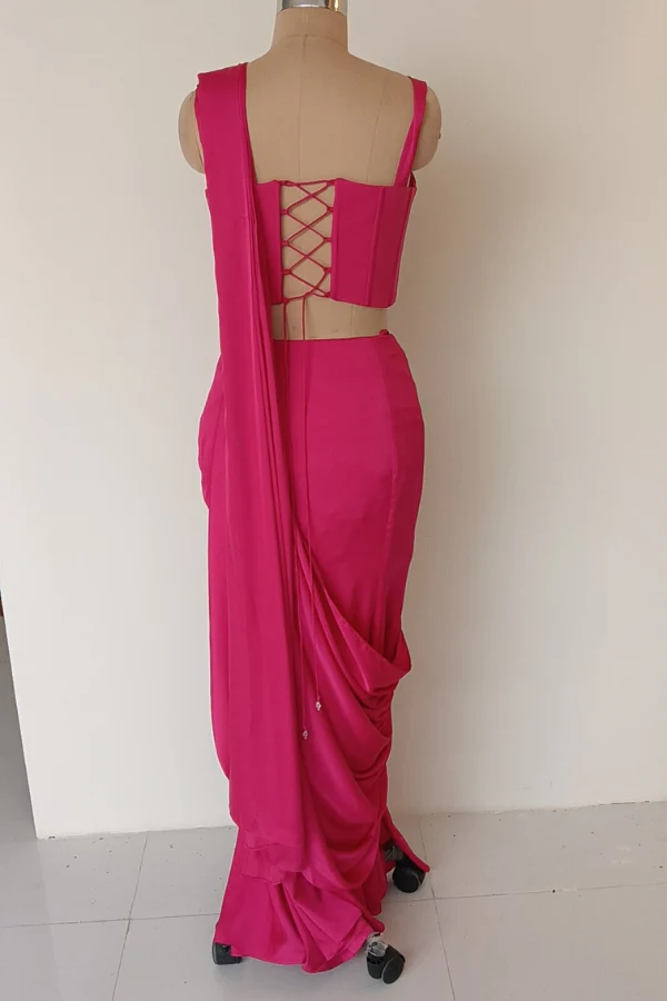 Fuchsia Corset Drape Saree - Image 7
